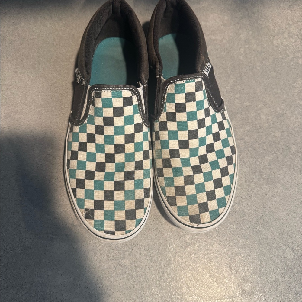 Teal checkered low slip on vans - Picture 3 of 5